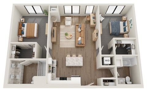 Two bedroom floor plan layout at The Ellie in Eden Prairie
